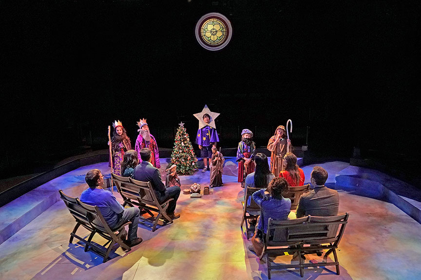 The cast of Clint Black's Looking for Christmas, running November 11 – December 31, 2018 at The Old Globe. Photo by Ken Howard.