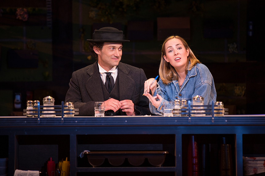Bryce Pinkham as Sam and Hannah Elless as Joon in Benny & Joon, book by Kirsten Guenther, music by Nolan Gasser, lyrics by Mindi Dickstein, directed by Jack Cummings III, running September 7 – October 22, 2017 at The Old Globe. Photo by Jim Cox.