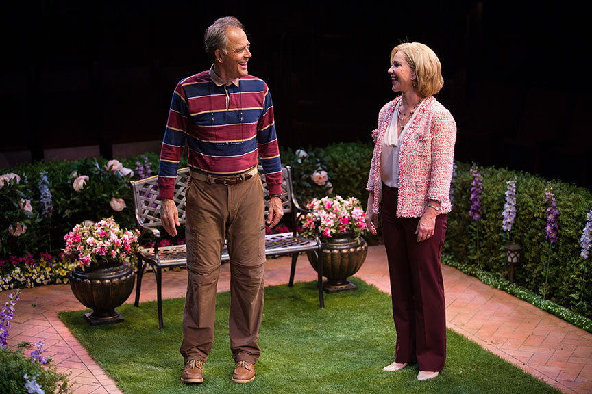 Mark Pinter as Frank Butley and Peri Gilpin as Virginia Butley in Native Gardens, written by Karen Zacarías, and directed by Edward Torres, running May 26 – June 24, 2018 at The Old Globe. Photo by Jim Cox.