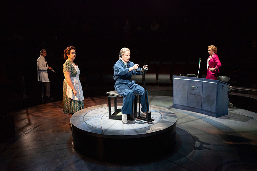 Matthew Boston as Dr. Randy Lovelace, Lanna Joffrey as Helena Cobb, Morgan Hallett as Jerrie Cobb, Mary Beth Fisher as Jackie Cochran in They Promised Her the Moon, running April 6 – May 12, 2019 at The Old Globe. Photo by Jim Cox.