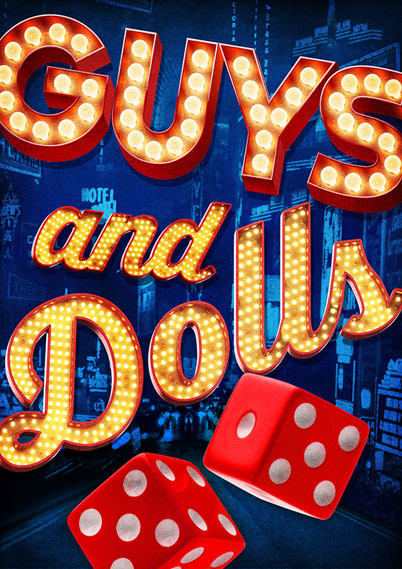 Guys and Dolls is based on a story and characters by Damon Runyon, music and lyrics by Frank Loesser, book by Jo Swerling and Abe Burrows, directed and choreographed by Josh Rhodes, presented in association with Asolo Repertory Theatre. Artwork courtesy of The Old Globe.
