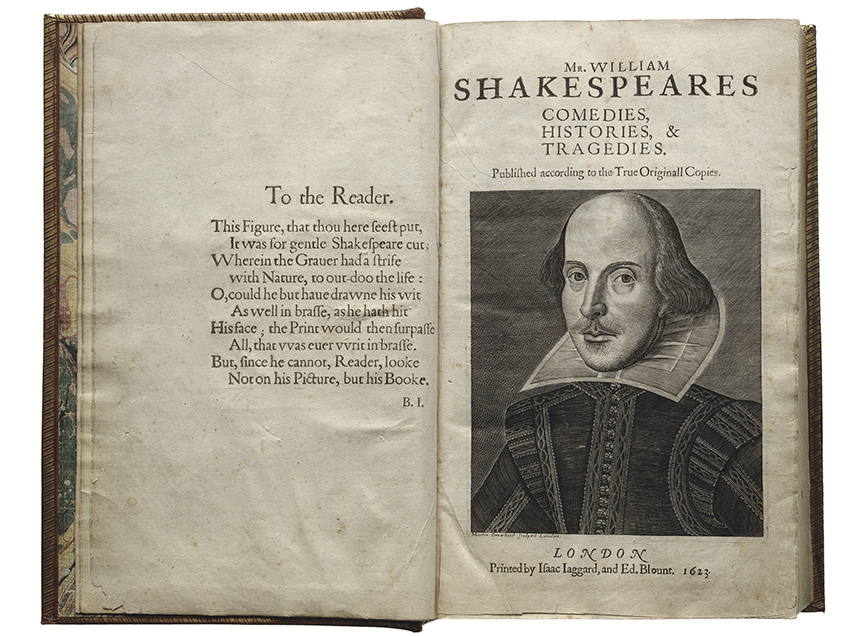 Title page with Droeshout engraving of Shakespeare.