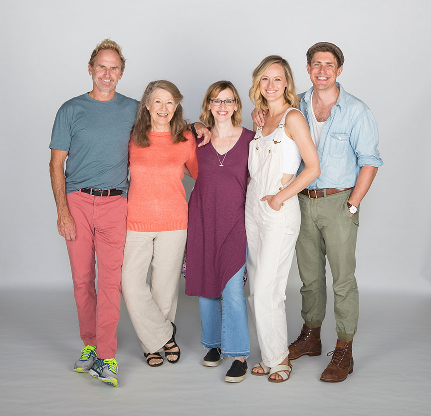 Director Jessica Stone (center) with Jere Burns, Mia Dillon, Kerry Bishé, and Chris Lowell. Barefoot in the Park, by Neil Simon, directed by Jessica Stone, runs July 28 - August 26, 2018 at The Old Globe. Photo by Jim Cox.